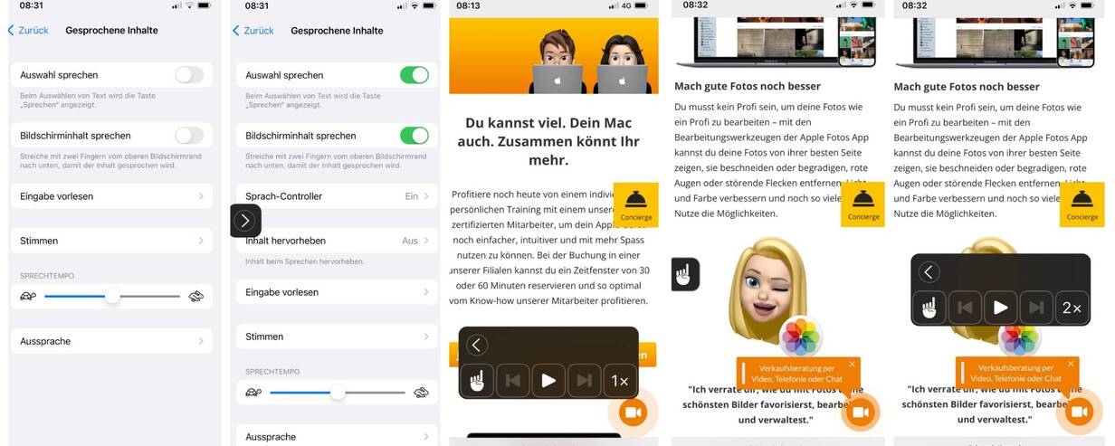 Mit der Funktion «Gesprochene Inhalte» liest dein iPhone dir vor, was auf dem Display zu sehen ist.