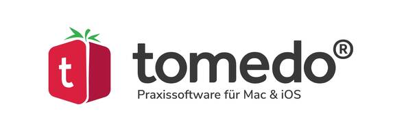 Logo tomedo® Praxissoftware, exklusiv für Apple-Hardware entwickelt.