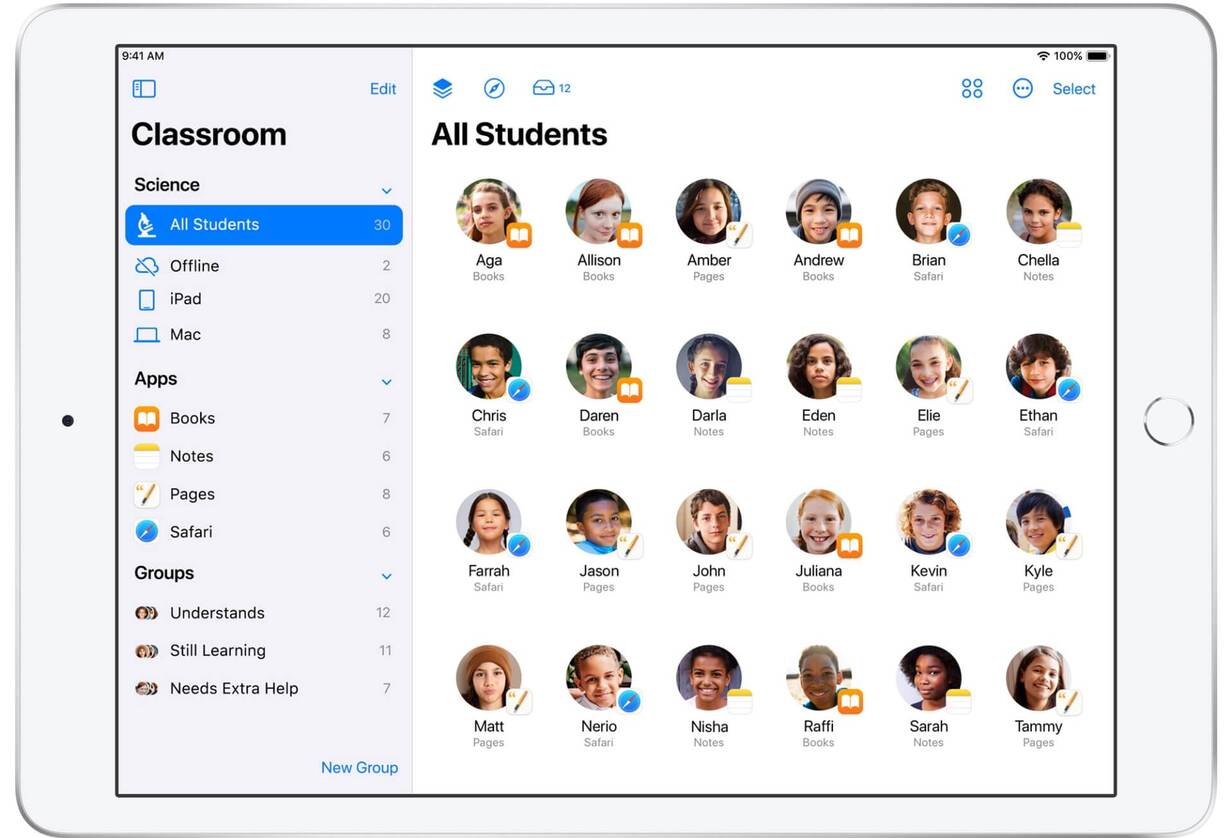 Screenshots von der Apple Classroom App