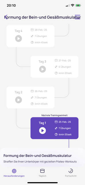 Screenshot aus Pilates App