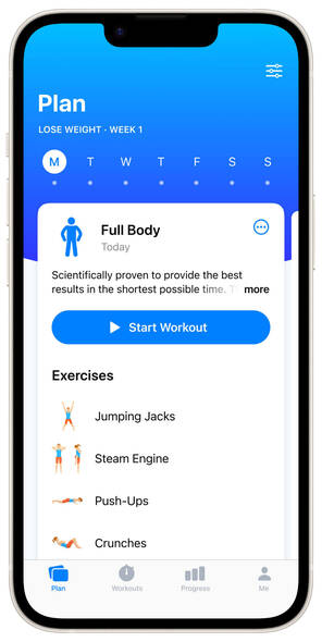 Screenshot wöchentliches Workout Seven App