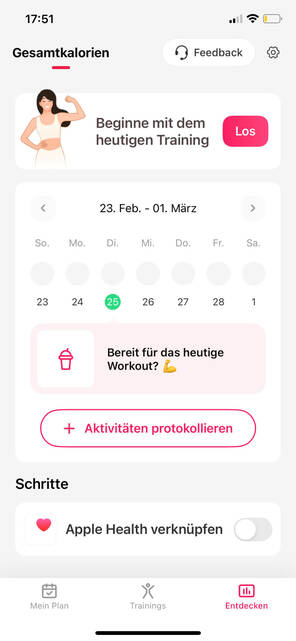 Screenshot des Trainingsprogramms in der App