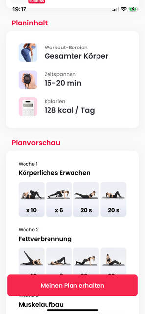 Trainingsplan in der JustFit App