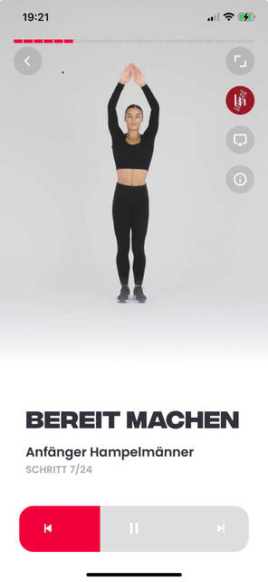 Screenshot einer Übung in der JustFit App