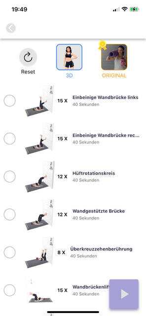 Übungen in der Wand Pilates App