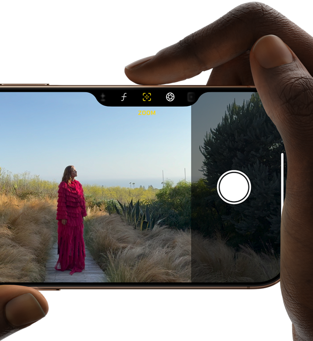 Camera Control on iPhone 16 Pro, right finger slides along side of phone to adjust the depth of field