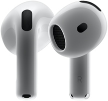 Matériel AirPods 4, vue montrant l’avant et l’arrière pour mettre en valeur le nouveau design